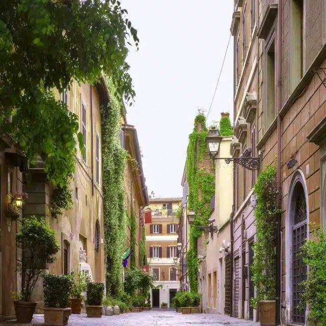 Verdant Via Margutta in Rome, with vines climbing the buildings, was a filming location for Roman Holiday