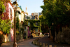 Colorful houses line the Rue de l’Abreuvoir in Montmarter, Paris, France