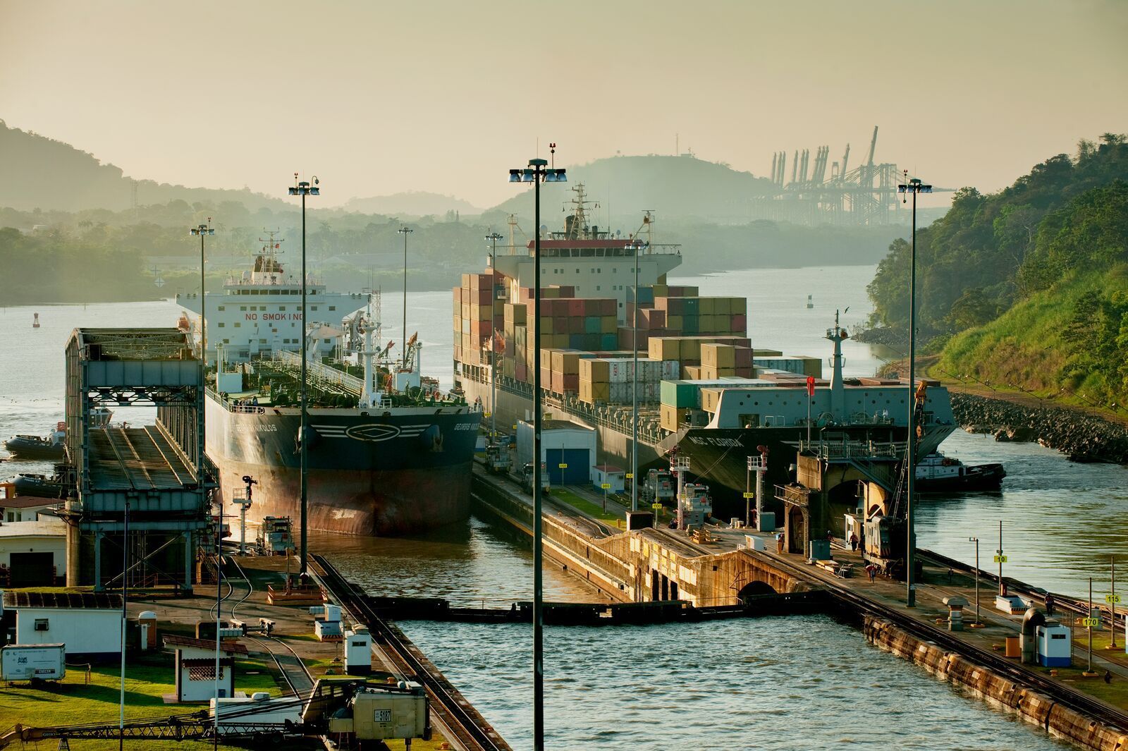 A cargo boat arriving into the Panama Canal