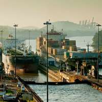 A cargo boat arriving into the Panama Canal