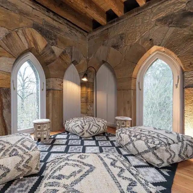 The grand interior of a converted church Vrbo in Northumberland, UK