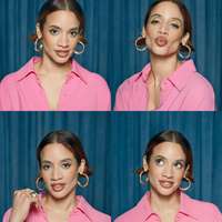 A passport style quartet of images of Dascha Polanco, smiling and blowing kisses