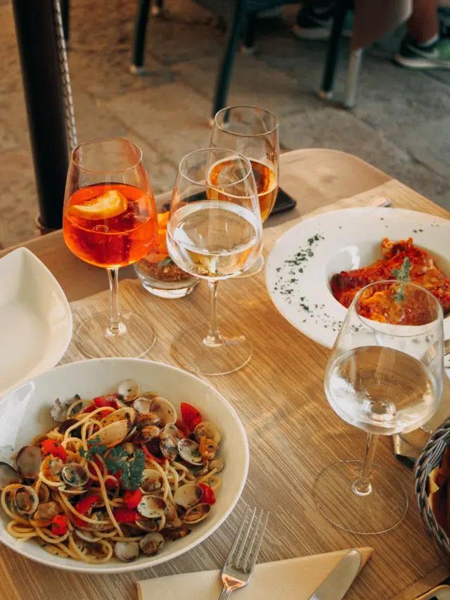 Spaghetti alle vongole and an Aperol spritz in Venice, Italy