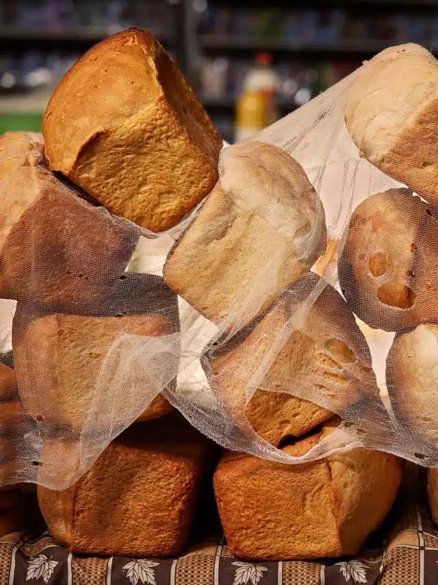 Bread stacked haphazardly on a cloth in the bazaar in Khorog, Tajikistan