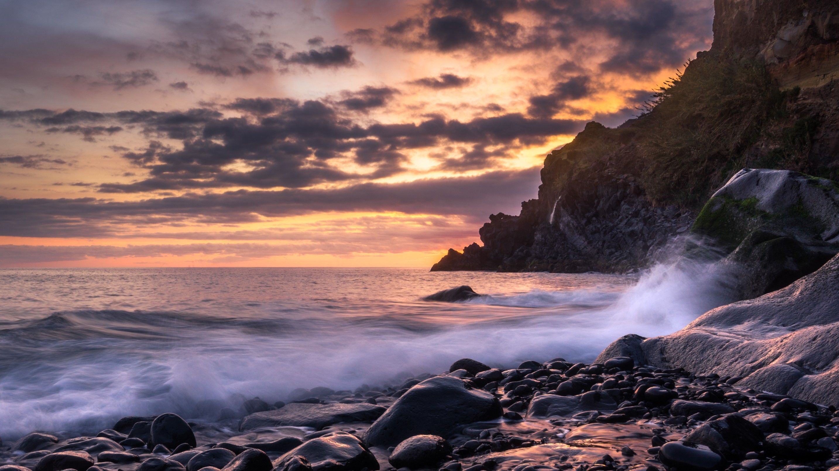 Beach on Madeira at sunset