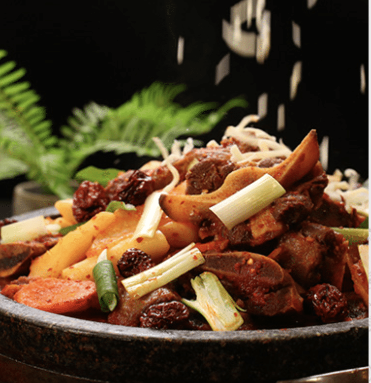 A stir-fried meat and vegetable dish at Sun Nong Dan in Koreatown, LA