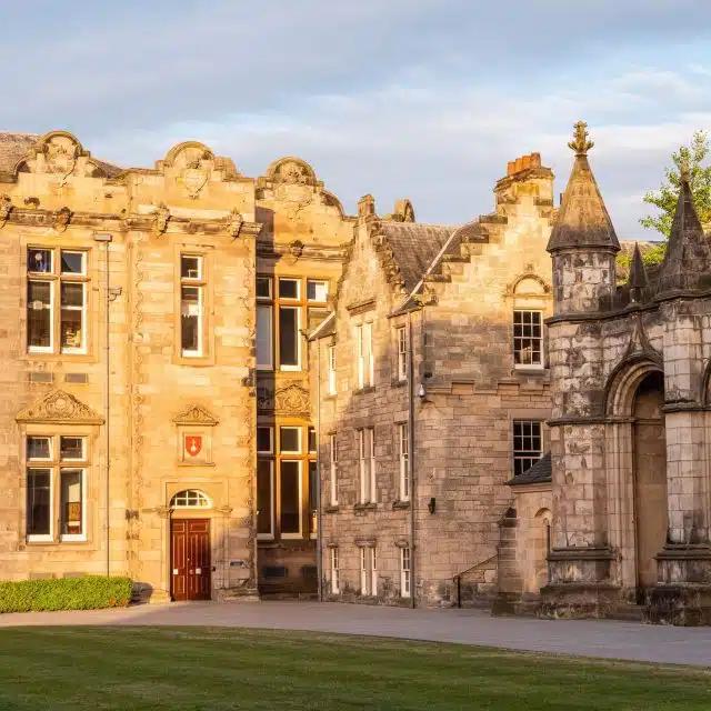 The University of St. Andrews, bathed in evening sunlight