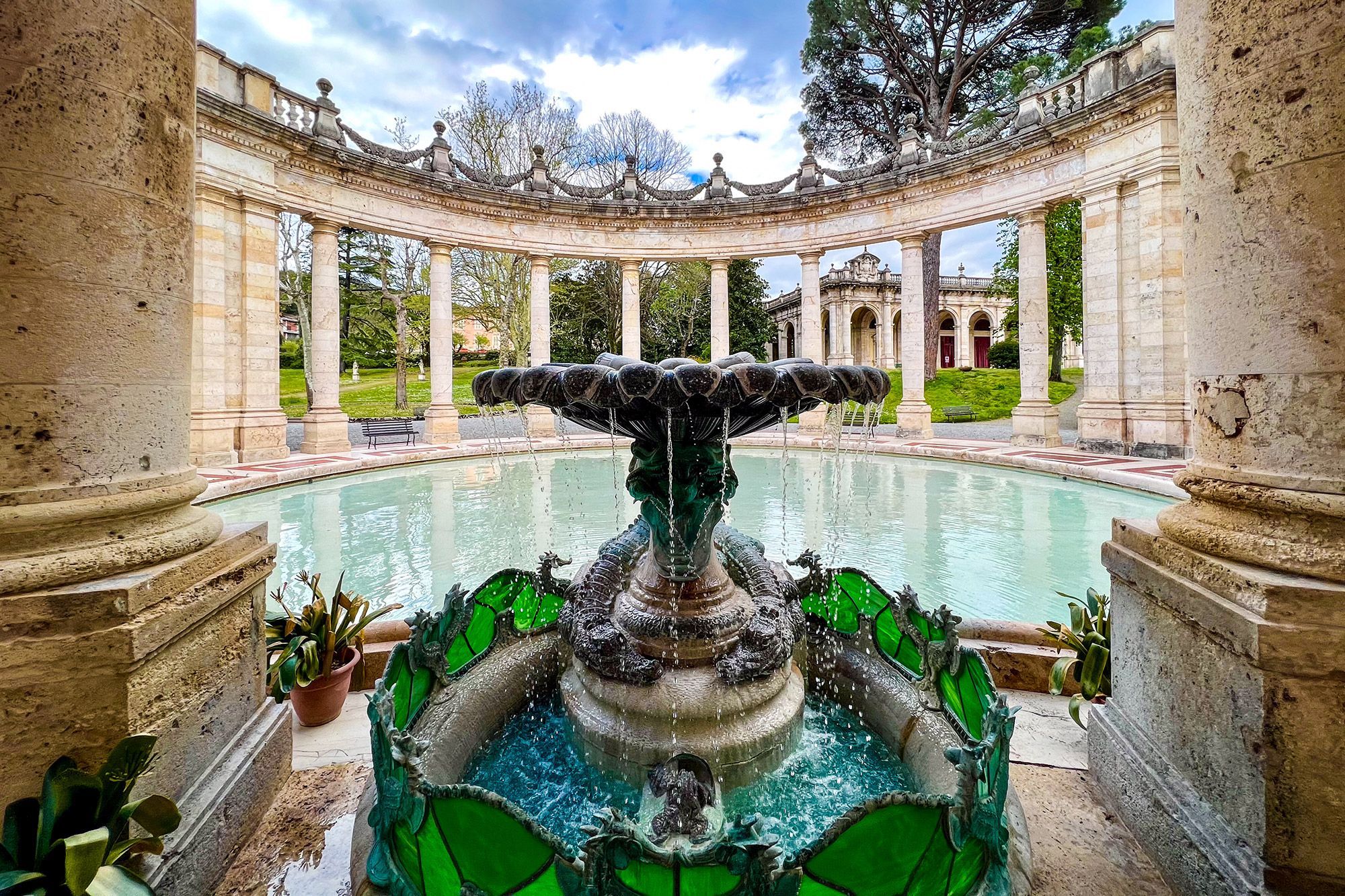 A view of a fountain in Terme Tettuccio in Montecatini Terme, Italy.