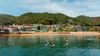 Paddleboarders in the sea off the coast of Isla Taboga, near to Panama City