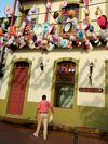 Colorful hats hanging on line over a street in Casco Antiguo, the old city center, Panama City
