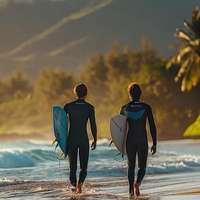 Surfers on a beach in Maui