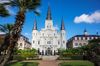 The facade of the St Louis Cathedral in the French Quarter of New Orleans.