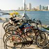 Bikes parked with a view of San Diego beyond
