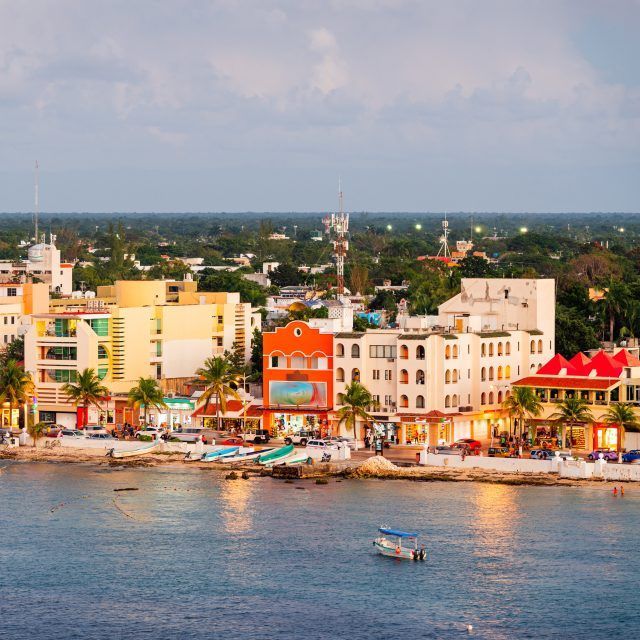 Colorful buildings on the beachfront in Cozumel, Mexico