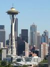 The Space Needle tower stands out in Seattle's skyline