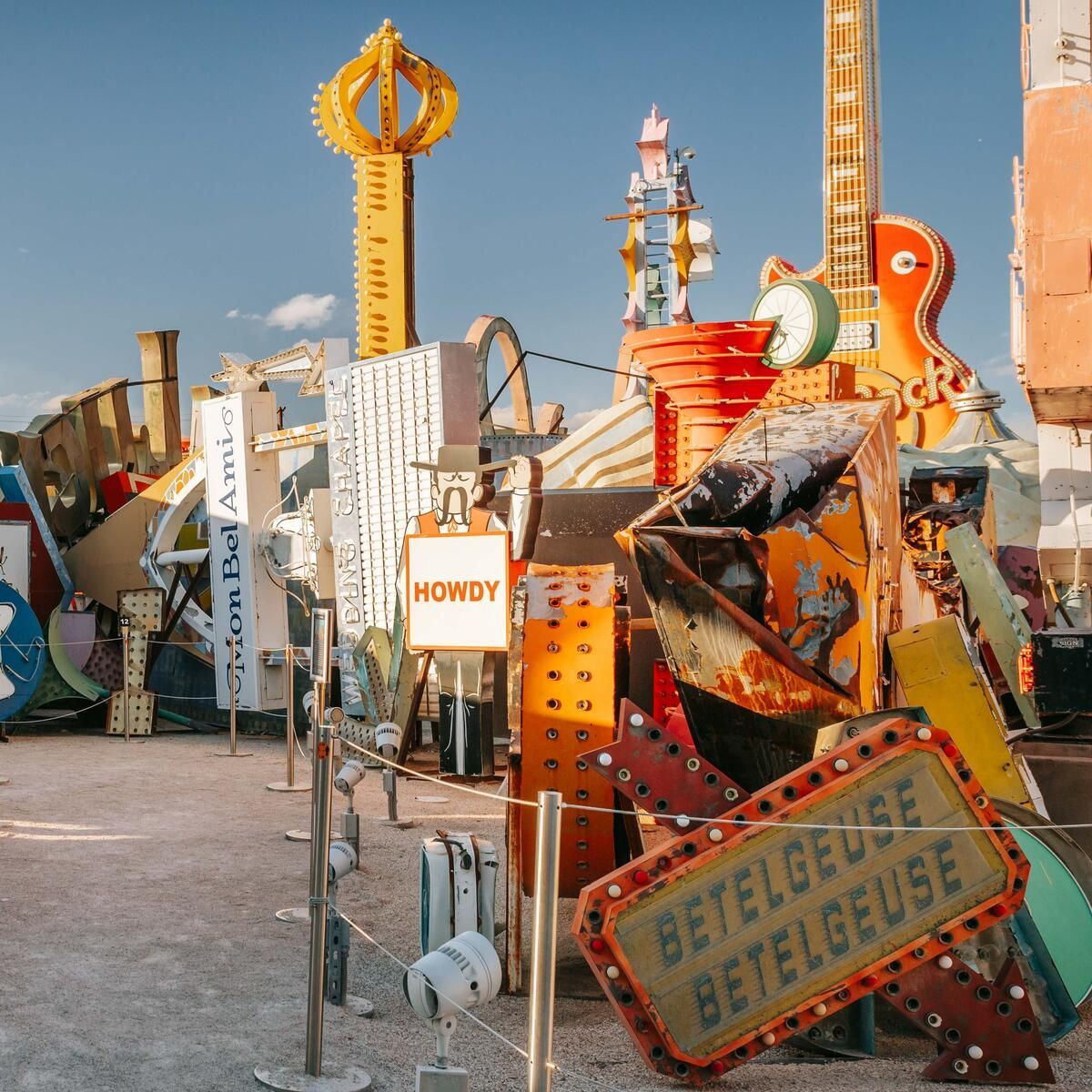 Huge neon signs in the outdoor gallery at the Neon Museum in Las Vegas, Nevada