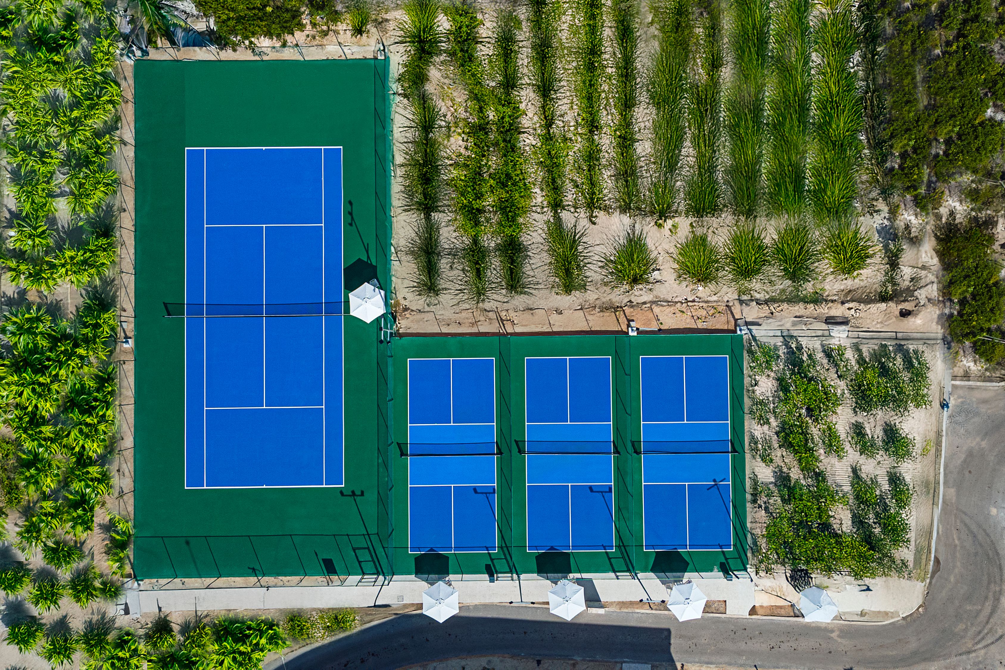 Guests have on-site tennis and pickleball courts available. 
