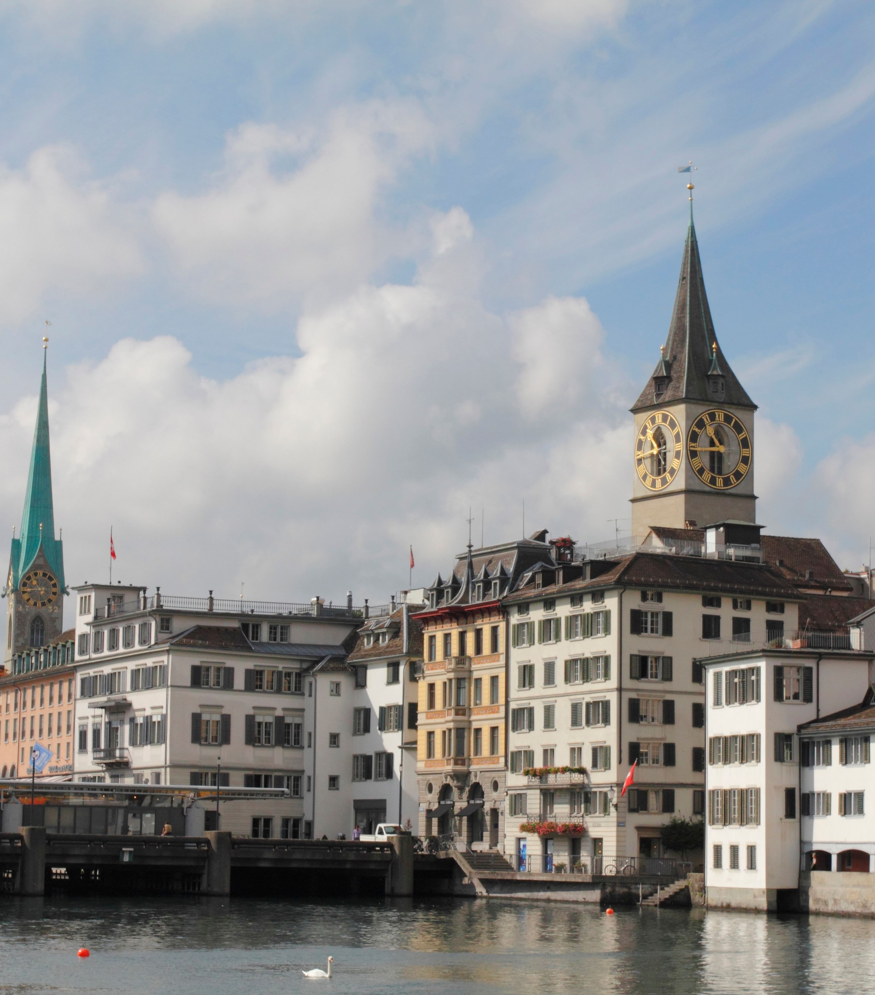 Buildings along the river in the historic Lindenhof district of Zürich, Switzerland