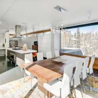 The dining room at a Vrbo rental chalet in Winter Park, Colorado