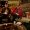 Brothers Colin McGregor and Ewan McGregor sit on sheepskin rungs by a firepit, with marshmallows grilling and hot chocolates at the ready, at the Dell of Abernethy, Scotland