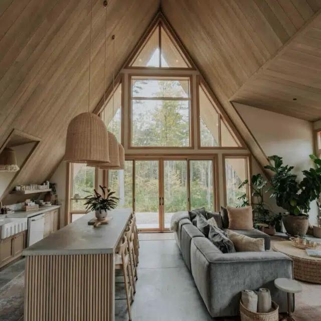 The open plan kitchen-living space of an A-