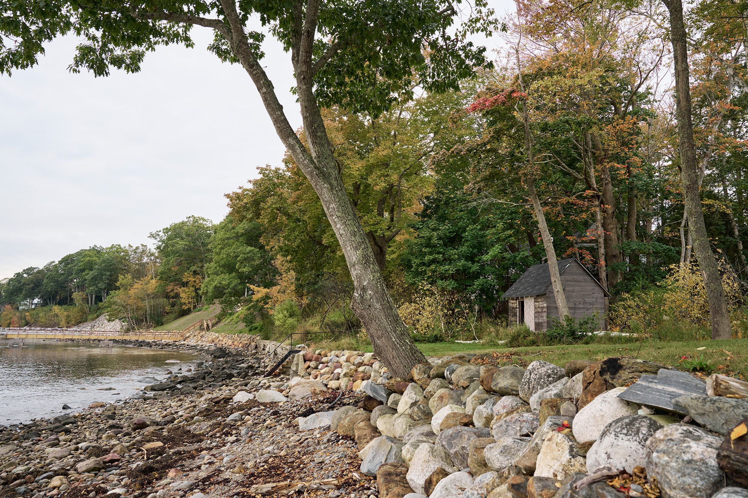 Coastal Sunrise On A Cabin At The Rocky Shoreline Of Camden, Maine