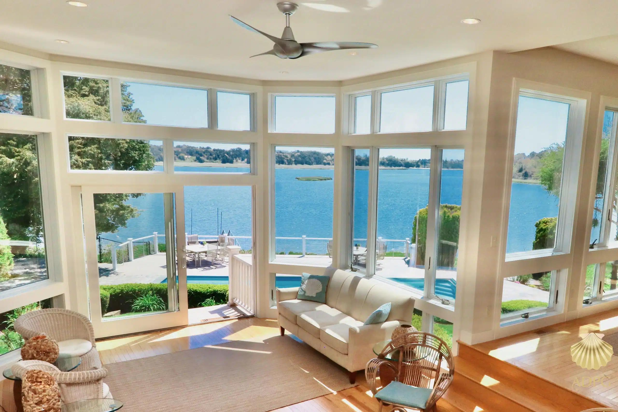 A view of the bay from the floor to ceiling videos of a Cape Cod Vrbo