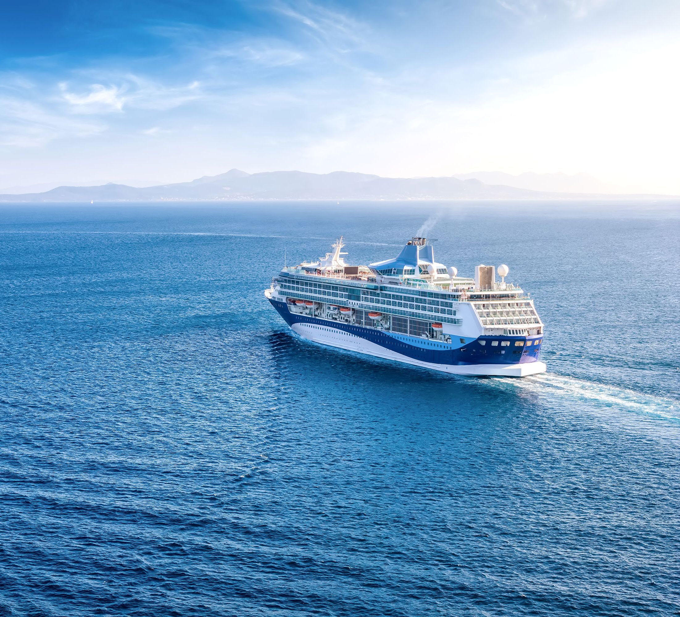 A cruise ship sailing at sea.