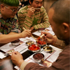 David Chang with Rekstizzy from Netflix show Beef and K-rapper Dumbfoundead at a Korean restaurant