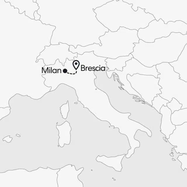 Map showing Brescia and Milan in Italy