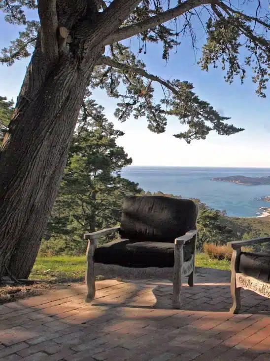 A comfy outdoor armchair with sea views