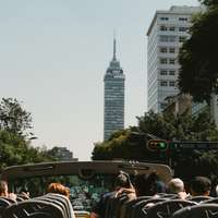 The Torre Latinoamerica, a skyscraper in Mexico City, as seen from an open top sightseeing bus