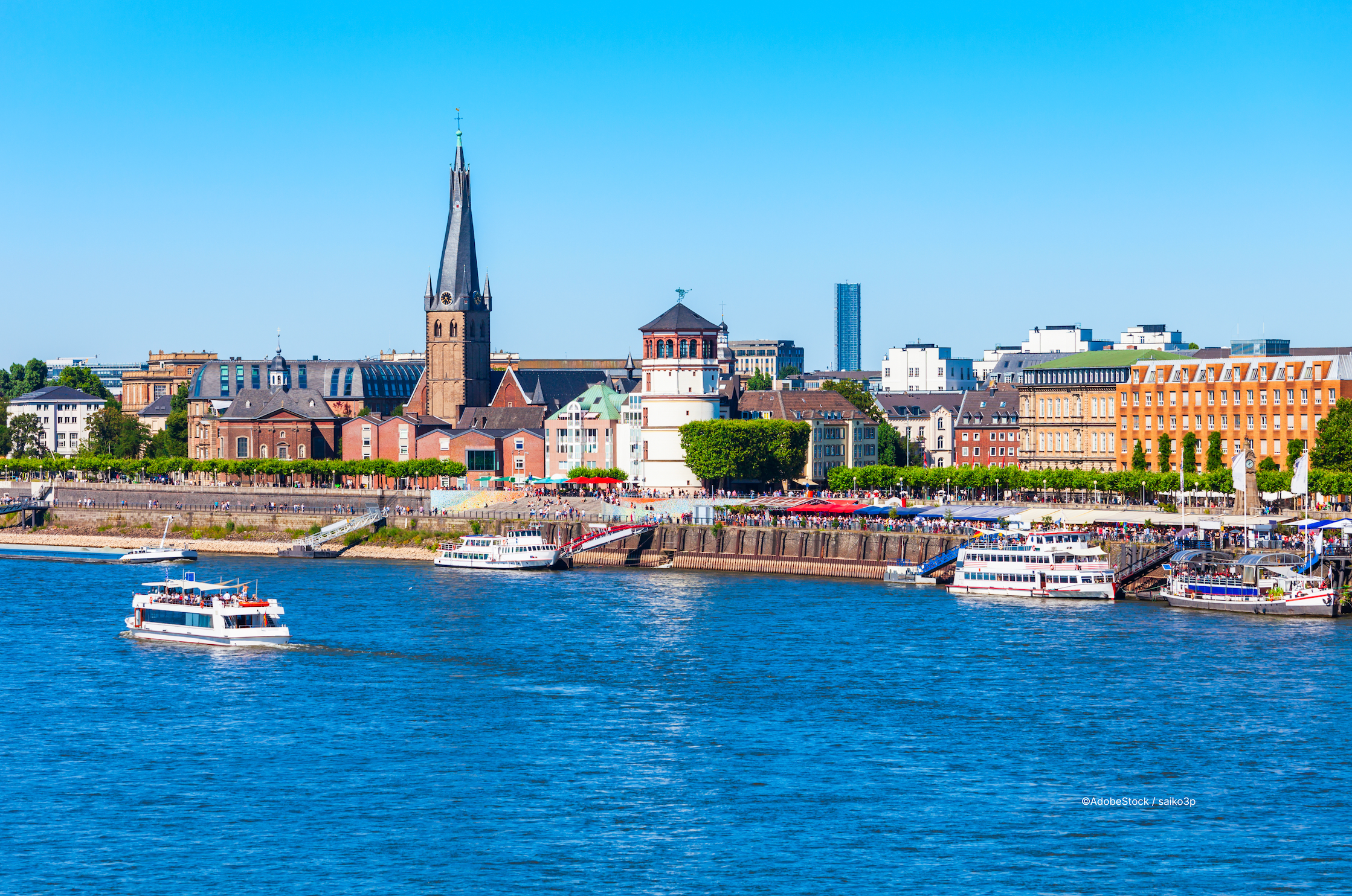 Altstadt old town skyline along the Rhine in Düsseldorf