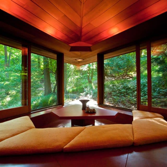 The triangular living room of the Palmer House, by Frank Lloyd Wright