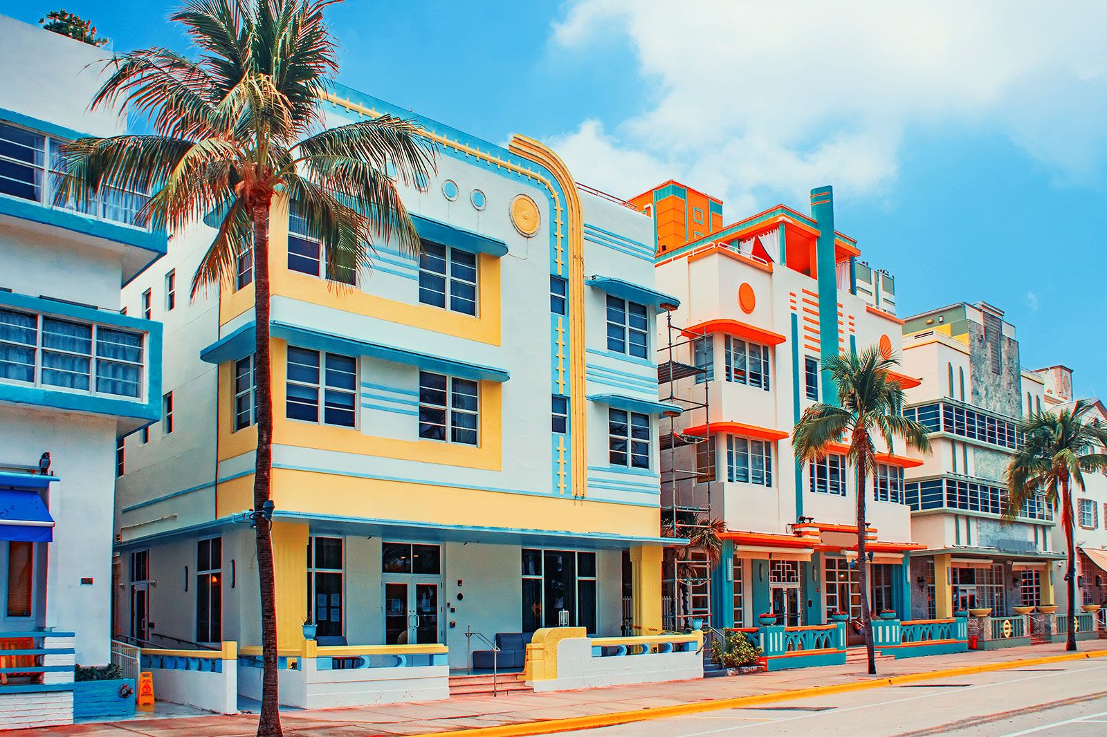 Colorful Art Deco buildings in Miami