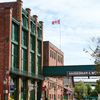 A former factory building flying a Canadian flag in the Distillery Historic District, Toronto