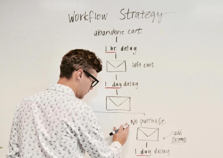 AI agent workflow white board man writing workflow