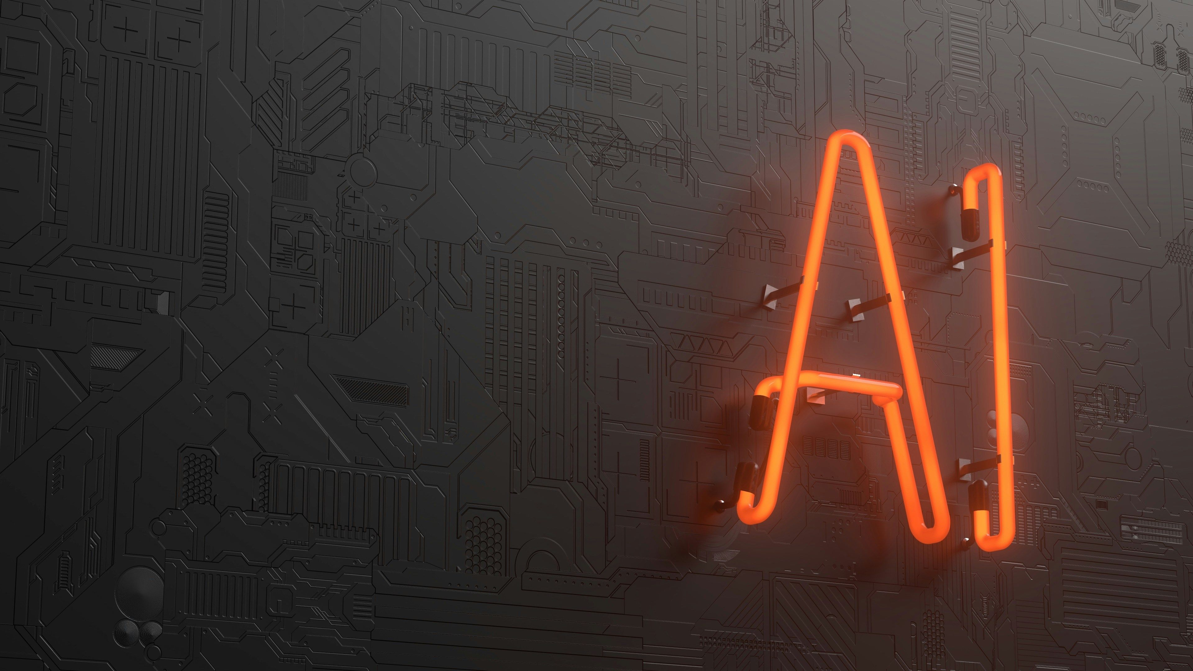 Neon sign AI orange letters