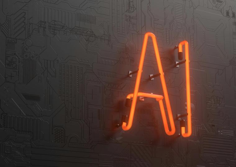 Neon sign AI orange letters