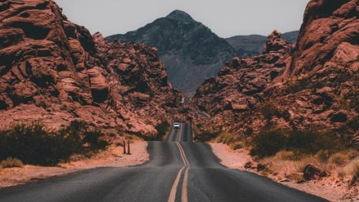 long road dessert highway orange lines center stripe