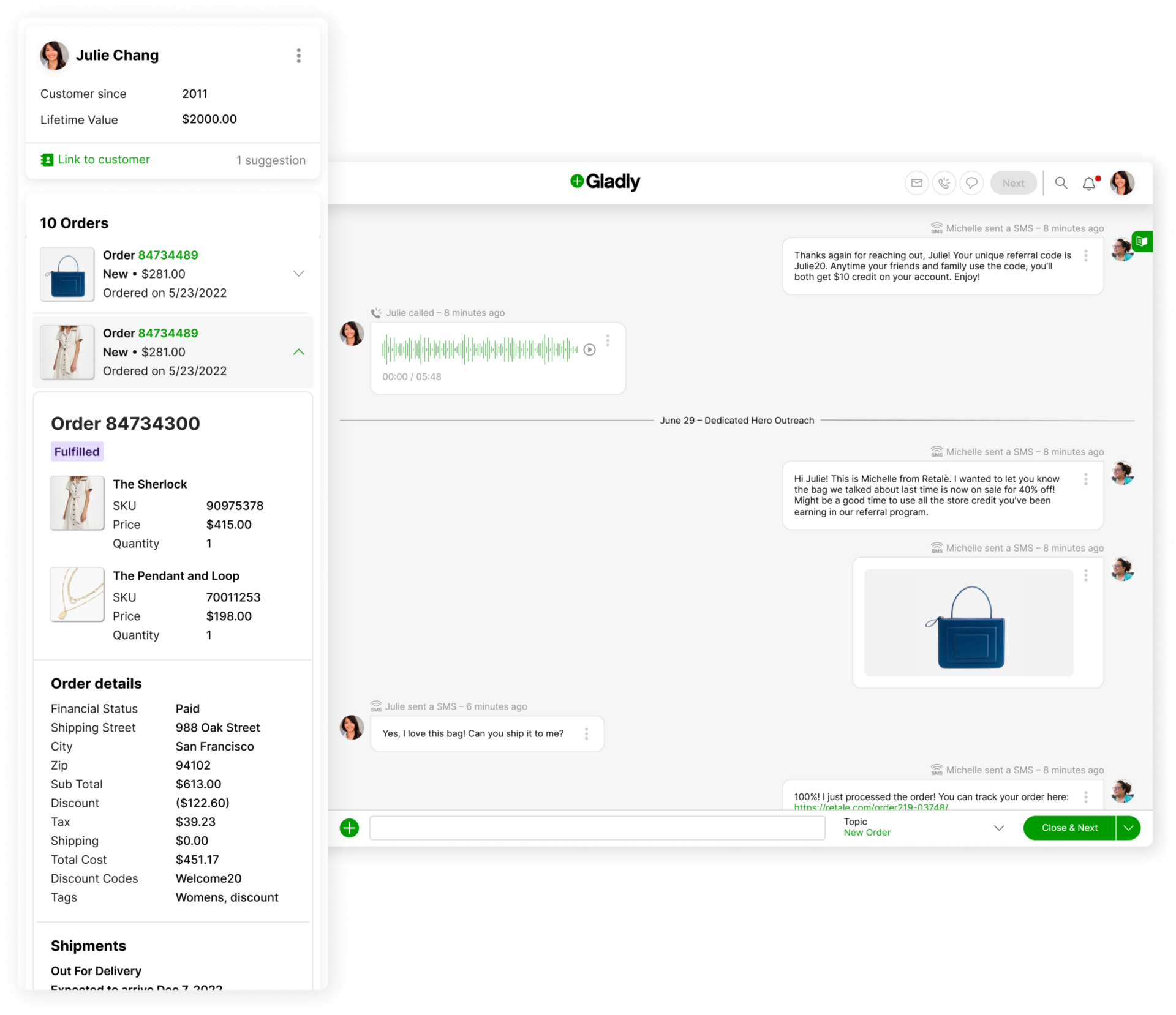 Shopify and Gladly product integration