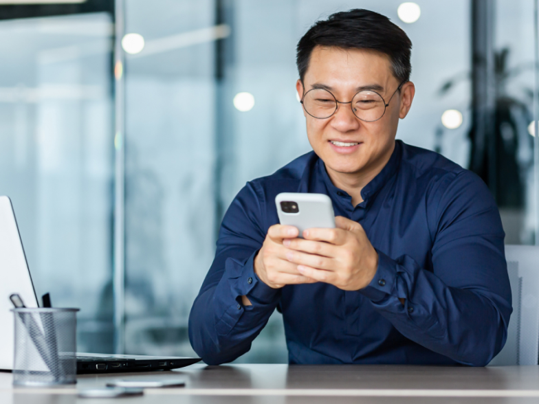 Customer using smartphone for AI-powered support