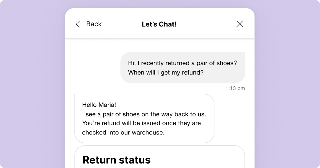Conversations list on a white card with a purple background. Dates with icons: Oct 25, May 14, Apr 23, Apr 5. Topics: EHR inquiry, claim processed, claim issue, eligibility check.