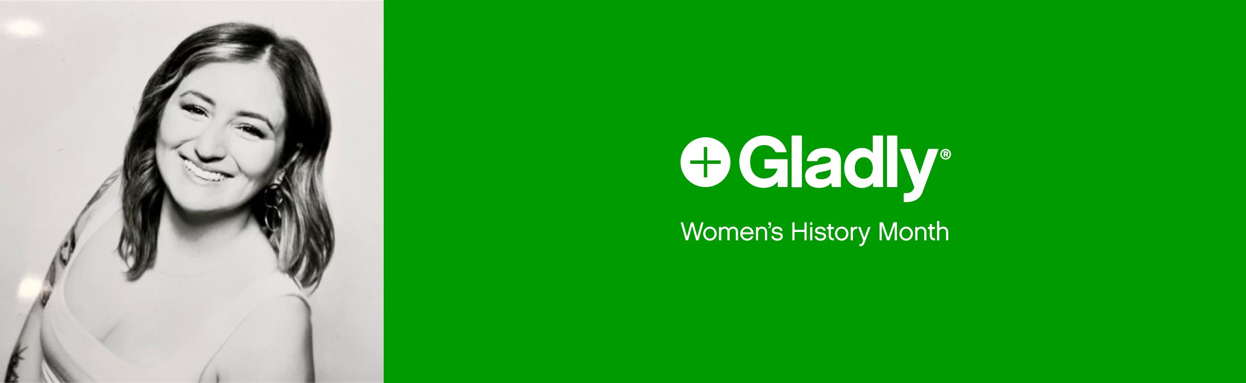 Nancy Gurd next to Gladly's logo above "Women's History Month"