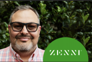 Zenni logo next to a headshot of Brian Kershon