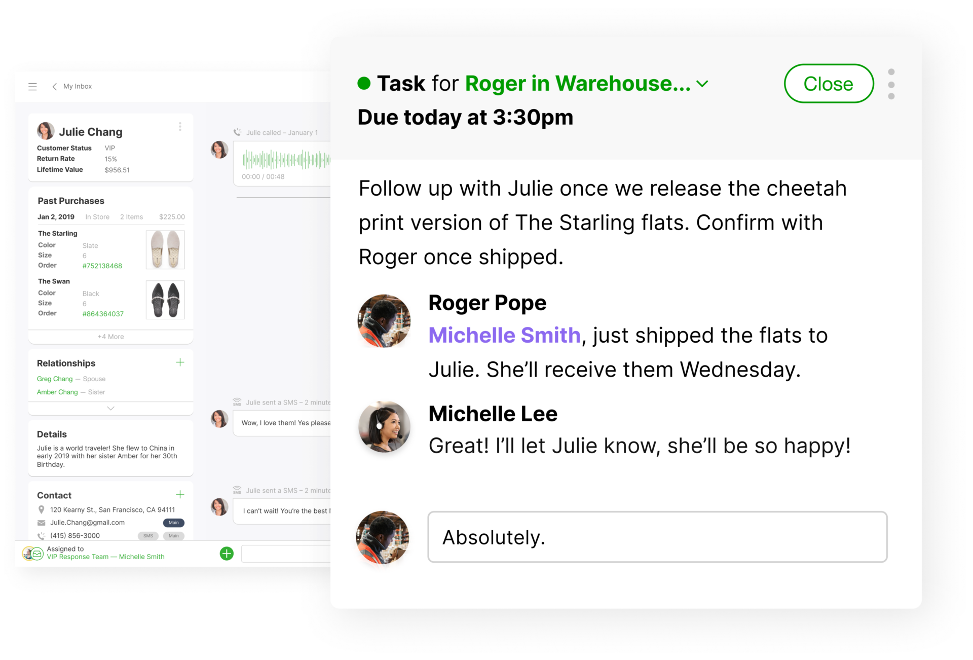 Birdies customer service conversation with shopper