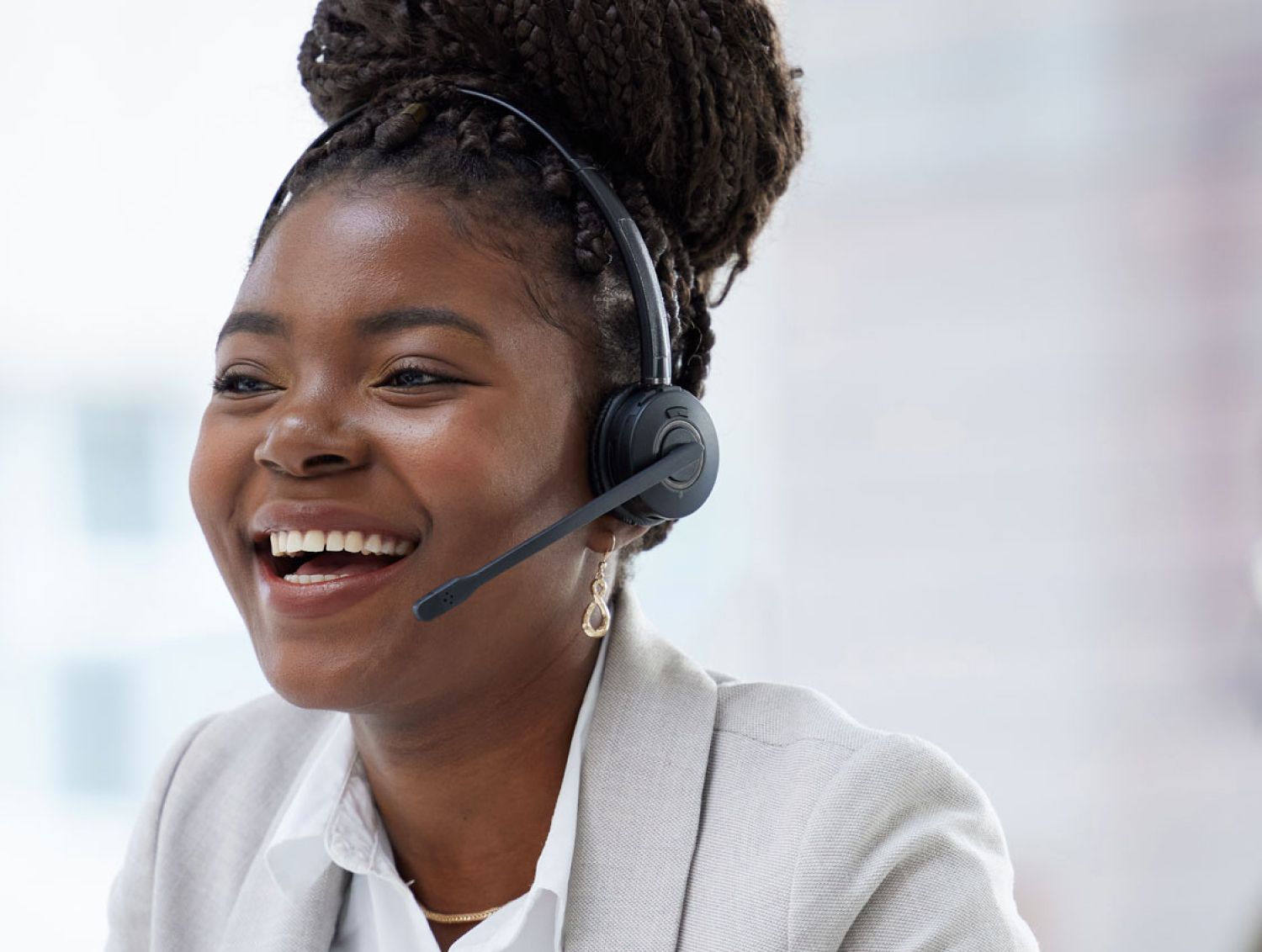 Woman wearing headset