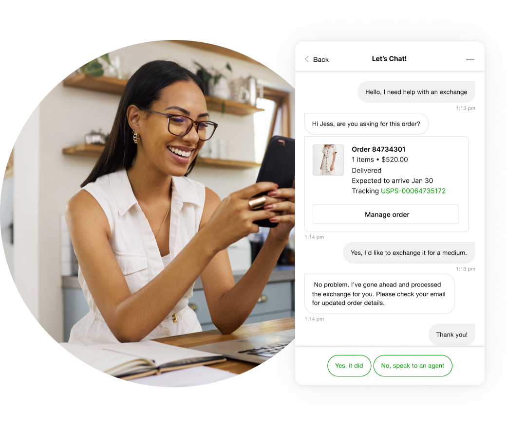 Woman on her phone having a chat about an online order