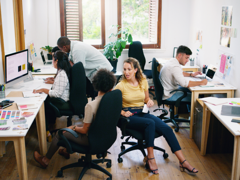 A small business team hard at work in an office
