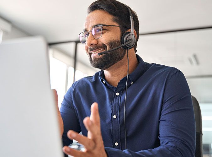 Customer service agent with headset working